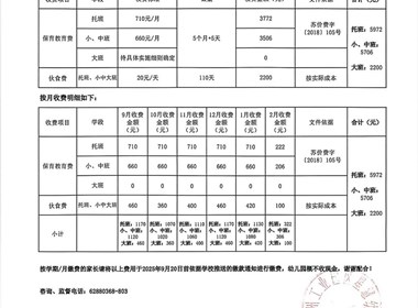 2025-2026学年度第一学期收费